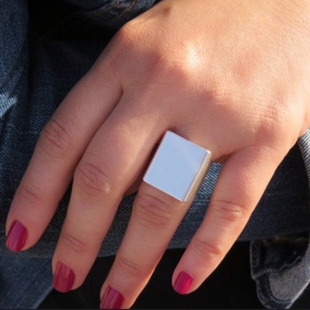 RING NEW SILVER STEEL CUBOID CUBE